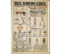 TOCMANE Metal Sign Bee Knowledge, Bee Lover Poster, Bee Lover Wall Art Gift, Tin Sign Kitchen Home Decor Poster Tin Sign Metal Wall Decoration 8x12inch