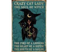 TOCMANE Vintage Crazy Cat Lady The Soul of Witch Gift Halloween Metal Tin Poster Indoor & Outdoor Home Bar Coffee Kitchen Wall Decor Halloween Painting Metal Plate 8x12 inch