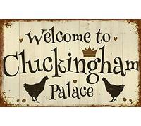TOCMANE Welcome to Cluckingham Palace Novelty Garden Chicken Hen Rooster Farm Hanging Country Farmhouse Wall Decoration Retro Nice Sign 8X12 inch