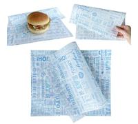 Tocnvoe - 100 pcs Food Greaseproof Baking Paper, 28X34cm, Pattern Letters Blue, Durable, Moisture and Grease Resistant, Wrapping Paper for Sandwiches, Hamburgers, Snacks,