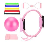TOCOHANALOGY Pilates Ring Kit for Home Workouts, Pilates Equipment Essentials Kit with Magic Circle, Yoga Ring, Resistance Band, Ball, Accessories, Pilates Sets for Women as Fitness Gift (Pink)