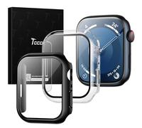 TOCOL 2 Pack Screen Protector for Apple Watch 41mm, Apple Watch Series 9/8/7 Case with Built-in Tempered Glass, HD Clear Military-Grade Shockproof Easy Installation for iWatch 41mm - Black+Clear