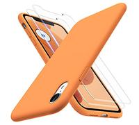 TOCOL 3 in 1 for iPhone XR Case, with 2 Pack Tempered Glass Screen Protector, Liquid Silicone Slim Shockproof Cover [Anti-Scatch] [Drop Protection] iPhone XR Phone Cases 6.1 Inch, Kumquat