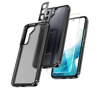 TOCOL 5 in 1 for Samsung Galaxy S22 Case 6.1 Inch, with 2 Pack Screen Protector + 2 Pack Camera Lens Protector, Translucent Matte Back [Military Grade Protection] Shockproof Slim for S22 Case, Black