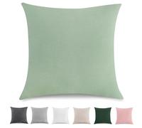 TOCOMOA Cushion Cover 80 x 80 cm Set of 2 - 100% Washed Cotton Cushion Covers Oeko-Tex Certified, Linen Look and Breathable Cushion Slip, Mint Green Pillowcase with Zip