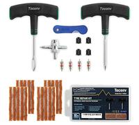 Toconv Tyre Repair Kit, 32pcs Compact Tyre Puncture Repair Kit with Rubber Plugs, Upgraded T-Handle, 4-Way Valve Tool, Flat Tyre Repair Tool for Cars, Motorcycles, Van, ATV, SUV