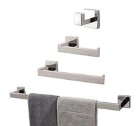 TocTen 4 PCS Bathroom Hardware Set 304 Thicken Stainless Steel- Square Towel Rack Set Include 24" Towel Bar+Hand Towel Holder+Toilet Paper Holder+3 Hooks Bathroom Accessories Bar Set (Chrome)