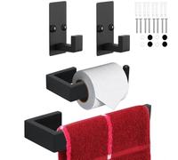 TocTen 4 Pcs Bathroom Hardware Set, Thicken Stainless Steel Hand Towel Bar Set-Includes 9 in Bath Towel Holder+Toilet Paper Holder+2 Robe Towel Hooks, Wall Mounted Bathroom Accessories Kit(Black)