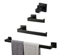 TocTen 6 PCS Bathroom Hardware Set 304 Thicken Stainless Steel- Square Towel Rack Set Include 24" Towel Bar+Hand Towel Holder+Toilet Paper Holder+3 Hooks Bathroom Accessories Bar Set (Matte Black)