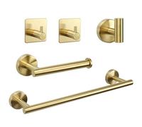 TocTen Bathroom Hardware Set, Thick Stainless Steel Bath Towel Bar Set Including Towel Rack for Bathroom+Toilet Paper Holder+3 Robe Towel Hooks Wall Mount Bathroom Accessory Set(5pcs, Brushed Gold)