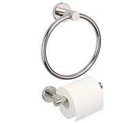 TocTen Bathroom Hardware Set- Toilet Paper Holder+Towel Ring 2 PCS Set, Toilet Paper Roll Holder/Hand Towel Holder Make of Thicken Stainless Steel Wall Mounted Bathroom Accessory Kit. (Chrome)