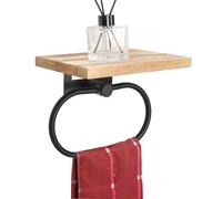 TocTen Hand Towel Holder for Bathroom Wall Mount Towel Ring with Wooden Shelf, Premium Metal Hand Towel Rack, Bathroom Accessories Rustic Hand Towel Hanger for Bathroom Kitchen RV(Matte Black)