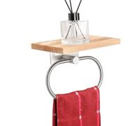 TocTen Hand Towel Holder for Bathroom Wall Mount Towel Ring with Wooden Shelf, Premium Metal Hand Towel Rack, Bathroom Accessories Rustic Hand Towel Hanger for Bathroom Kitchen RV(Brushed Nickel)