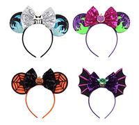 Tocwick 4 PACK Halloween Round Mouse Ears Headband Pumpkin Bat Cute Sequin Hair Hoop for Halloween Party Supply Cosplay Costume Accessories Park Trip Set