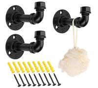 TOCYORIC Sumnacon 3 Pcs Industrial Pipe Coat Hook Racks - Heavy Duty Rustic Clothes Towel Holder Hanger, Wall Mounted with Hardware for Home, Office, Electroplated Black Finish