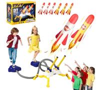 TODARRUN Space Rocket Launcher for Kids Age 3+, 6 Rockets and Multi Player Adjustable Catapult Launcher Stand(3 LED Rockets,3 Foam Rockets), Birthday Gift Toys for Boys Girls