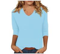 Today 2024 on Everything Personalised T Shirt Womens Tops 3/4 Sleeve Summer Solid Plain Travel Cute Tops V Neck Slim Fit Half Sleeve Tshirts Shirts Spring Blouse Light Blue