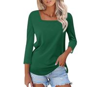 Today 2024 Plus Size Longline Tops Women's Fashionable and Casual Solid Color Square Neck Three Quarter Sleeve Top T Golf Deals of The Day Prime Deals Day Green