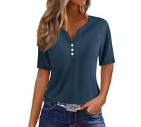 Today 2024 Track Delivery of My Amazon Order Today Womens Summer Tops Women's Fashion Casual Solid Color Button Short Sleeve Top T Shirt Navy
