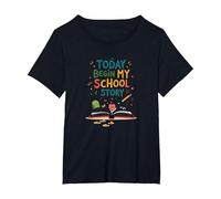 Today Begin My School Story: First Day Adventure T-Shirt, Women's Plus, Black, 3X