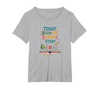 Today Begin My School Story: First Day Adventure T-Shirt, Women's Plus, Heather Grey, 3X