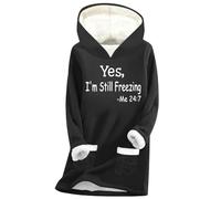 Today Clearance Personalised Sweatshirt Women YES I’m Still Freezing Me 24:7 Women’s Fashion Winter Plush Letter Print Warm Pocket Warehouse Sale Clearance (Black, M)