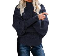 Today Clearance Tunic Sweatshirt for Women Women's Winter New Mid Neck Loose Long Sleeve Knitted Solid Color Sweater Plus Size Christmas Black of Friday (Navy, S)