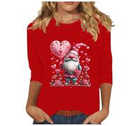 Today Deals 2025 Valentines Day T-Shirt for Women UK Funny Love Heart Gnome Floral Print Blouse Casual 3/4 Sleeve Crewneck Tunic Tops Dressy Comfy Lightweight Shirts Spring Tee