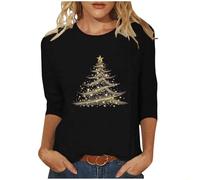 Today Deals Christmas Tops for Women UK 3/4 Sleeve Crewneck Tunic Shirts 2024 Fall Fashion Xmas Tree Print T Shirts Casual Lightweight Going Out Blouse Dressy Comfy Novelty Clothes