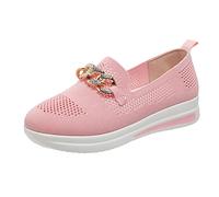 Today Deals of The Day Slip On Womens Trainers Metal Chain Decorative Chunky Shoes Lightweight Wide Fit Wedge Trainers Casual Non-Slip Low Top Sneakers Breathable Mesh Orthopedic Pink