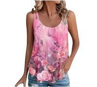 Today Deals Vest Tops for Women UK 2024 Summer Floral Printed Tank Tops Sexy Spaghetti Strap Sleeveless Scoop Neck Camisole Trendy Hollow Out Eyelet Shirts Ladies Blouses