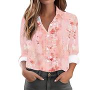 Today Deals Womens Casual Shirts UK 2025 Spring Summer Long Sleeve Collared Button Down Blouse Dressy Trendy Floral Printed Tops Ladies Elegant Going Out T-Shirt Loose Fit Shirts