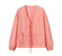 Today Deals Womens Fashion Blouses Casual Long Sleeve Lace Up Shirts UK 2024 Cute Love Heart Plaid Tops Summer Open Front Y2k Blouses Dressy Comfy Loose Fit Shirts Ladies Going Out Tee