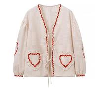 Today Deals Womens Fashion Blouses Casual Long Sleeve Lace Up Shirts UK 2024 Cute Love Heart Plaid Tops Summer Open Front Y2k Blouses Dressy Comfy Loose Fit Shirts Ladies Going Out Tee