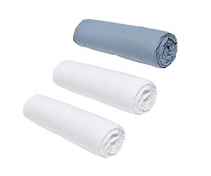 TODAY Essential Set of 3 Fitted Sheets 140 x 190 cm for Double Bed, 100% Cotton, Chalk/Denim