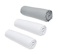 TODAY Essential Set of 3 Fitted Sheets 140 x 190 cm for Double Bed, 100% Cotton Chalk/Steel