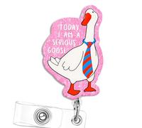 Today I Am A Serious Goose Pink Badge Reel, Funny Nurse Badge Reels Retractable Cute Pediatric Badges Holder Nursing Accessories ID Clip for Nursing Student Teacher Gifts