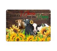 Today I Choose to Be Happy Metal Sign Retro Cow Sunflower Aluminum Sign Abstract Animal 10x14in Weatherproof Metal Wall Decor For Cafe Bar Pub Home Beer Man Cave