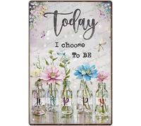 Today I Choose To Be Happy Sign, Flower And Dragonfly Garden Sign, Inspirational Wall Decor, Kitchen Plaques With Sayings Retro Style, Bedroom Decor For Women 12x16 Inches