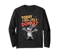 Today I Feel Like A Donkey Funny Cute Cartoon Animal Humor Long Sleeve T-Shirt