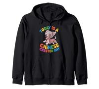 Today is a Chinese Crested Day Cartoon Pet Breed Puff Dog Zip Hoodie