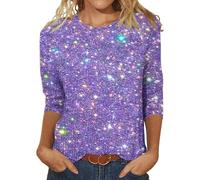 Today on Clearance Amazon Warehouse Clearance UK Oversized T Shirts for Women Women's Sequin T Shirt Design Three Sleeved Round Neck Fashion Top Light Blue