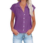 Today on Clearance Page A Day Sales Diary 2024 Linen Tops for Women UK Ladies Casual Solid Color Breathable Single Breasted Shirts Women's Short Sleeve Tops Cotton and Linen Purple