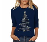 Today On Clearance Plus Size Tops for Women Christmas Shirts for Women Glitter Xmas Tree Printed 3/4 Sleeve Tops Blouses Dressy Next Day Delivery Fancy Dress Same Day Delivery Fancy Dress Blue