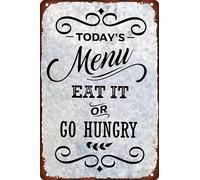 Today¡¯s Menu Eat It or Go Hungry Funny Kitchen Metal Tin Sign Retro Vintage Poster Wall Decor for Coffee Shop Kitchen Home Bar Plaque Home Decor Room Door Accessories Poster GiftsTin Sign 8X12 Inches
