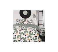 TODAY Sunshine Double Duvet Cover in Cotton Graphic Print - Green and White - 220 x 240 cm