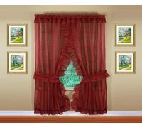Today's Curtain, Emelia Priscilla Sheer Pair 60" W x 84" L, Burgundy, 5-Piece-Set
