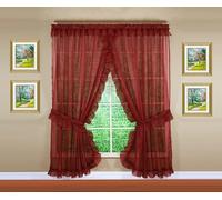 Today's Curtain, Emelia Priscilla Sheer Pair 96" W x 84" L, Burgundy, 5-Piece-Set