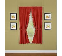 Today's Curtain Orleans 63" Panel Pair with Tiebacks Tambour Scallop Edge Curtain, Brick Red, 60" W x L (Pack of 1)