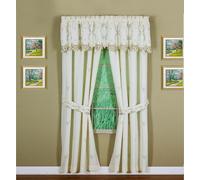 Today's Curtain Verona Reverse Embroidery Panel Pair and Tiebacks, 84", Ecru/Antique, 80" W X 84" L